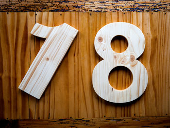 Close-up of wooden numbers on table