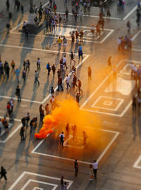 High angle view of people in city
