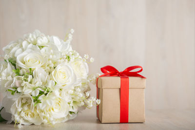 Close-up of rose bouquet in box