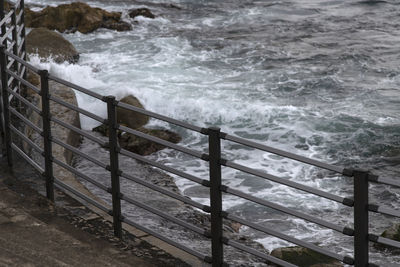 High angle view of staircase in sea
