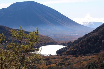 Scenic view of lake and mountains