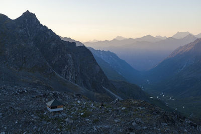 View of bartholf creek from snowbird hut, talkeetna mountains, alaska