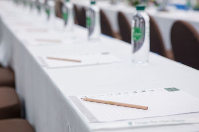 Close-up of empty seats on table