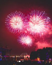 Low angle view of firework display at night