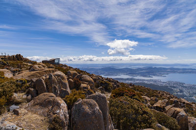 Panoramic view of rocks on mountain against sky