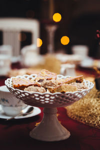 Close-up of dessert in plate on table