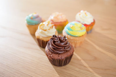 Close-up of cupcakes on table