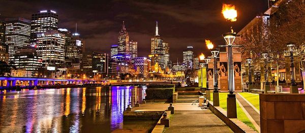 Illuminated cityscape at night