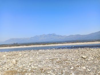 Scenic view of sea against clear blue sky