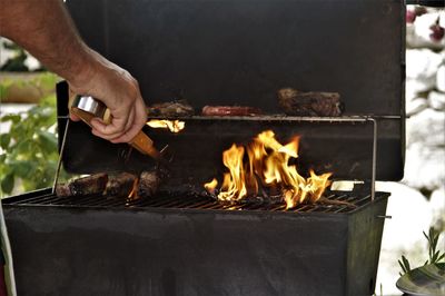 Close-up of bonfire on barbecue grill