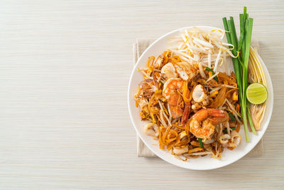 High angle view of food in bowl on table