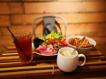 Close-up of breakfast served on table