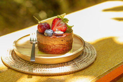 Close-up of dessert in plate on table