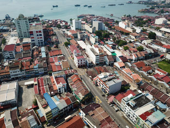 Aerial view of modern buildings in city