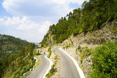 Scenic view of road amidst trees against sky