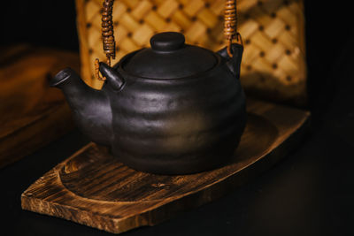 Close-up of teapot on table