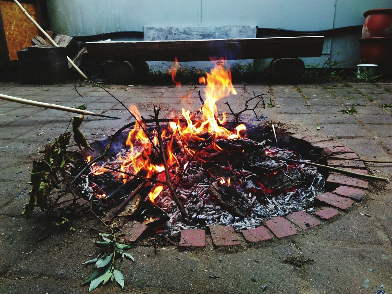 CLOSE-UP OF BONFIRE ON NIGHT