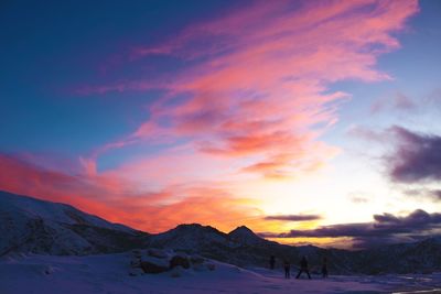 Scenic view of mountains against sky during sunset