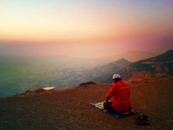 Scenic view of mountains at sunset