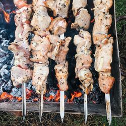 Close-up of meat on barbecue grill