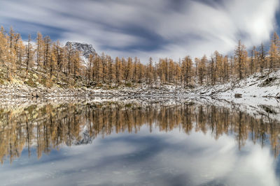 Scenic view of frozen lake against sky