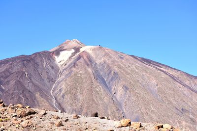 Low angle view of mountain against clear blue sky