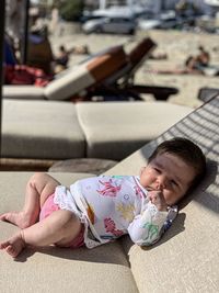High angle view of man relaxing on floor