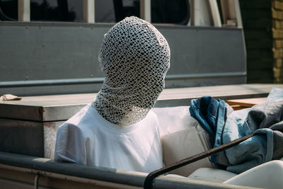 Close-up of mannequin in truck