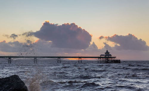 Clevedon pier over sea against sky