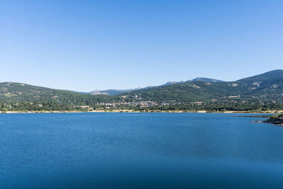 Scenic view of sea against clear blue sky