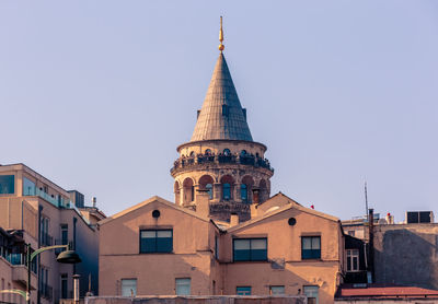 Low angle view of buildings against clear sky