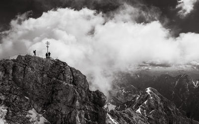 People at zugspitze against sky