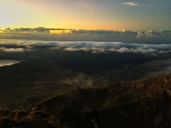 Aerial view of landscape against sky during sunset
