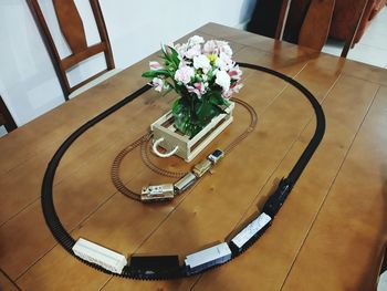 High angle view of vase on table at home