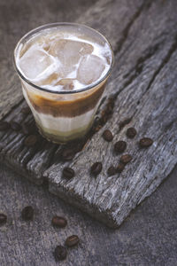 High angle view of coffee on table