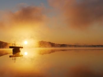 Scenic view of lake against sky during sunset