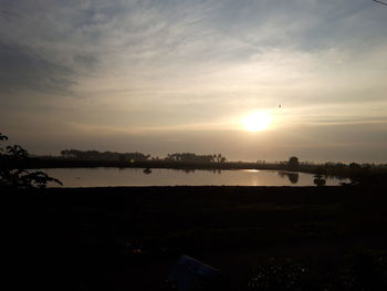 Scenic view of lake against sky during sunset
