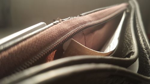 High angle view of leather wallet outdoors