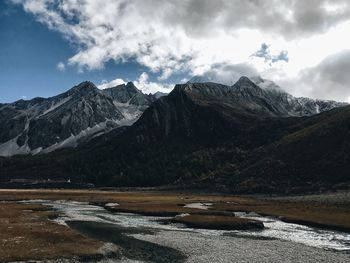 Scenic view of snowcapped mountains against sky