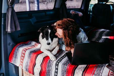 Dog sitting in a car