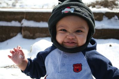 Portrait of boy wearing warm clothing