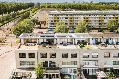 High angle view of buildings in city