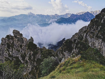 Panoramic view of landscape and mountains against sky