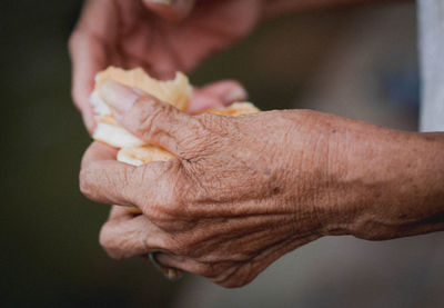Close-up of hand holding food against blurred background