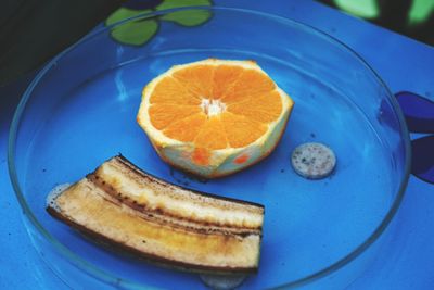 High angle view of breakfast for butterflies on table