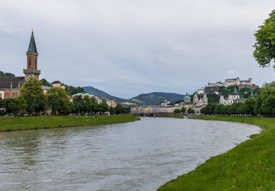 River amidst buildings against sky