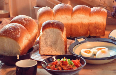 High angle view of breakfast on table