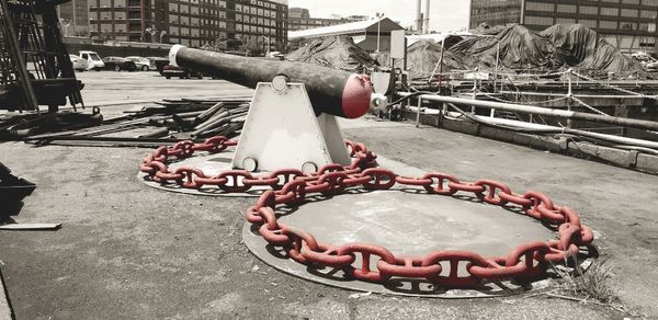 View of rusty chain in city