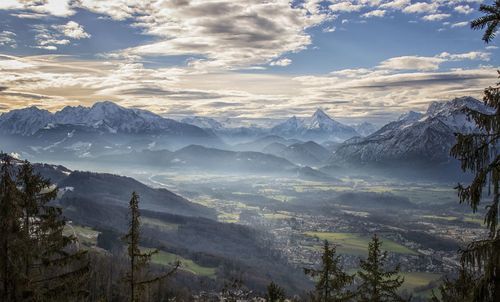 Scenic view of snowcapped mountains against sky