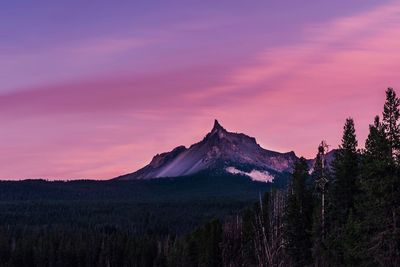 Scenic view of mountains against sky during sunset